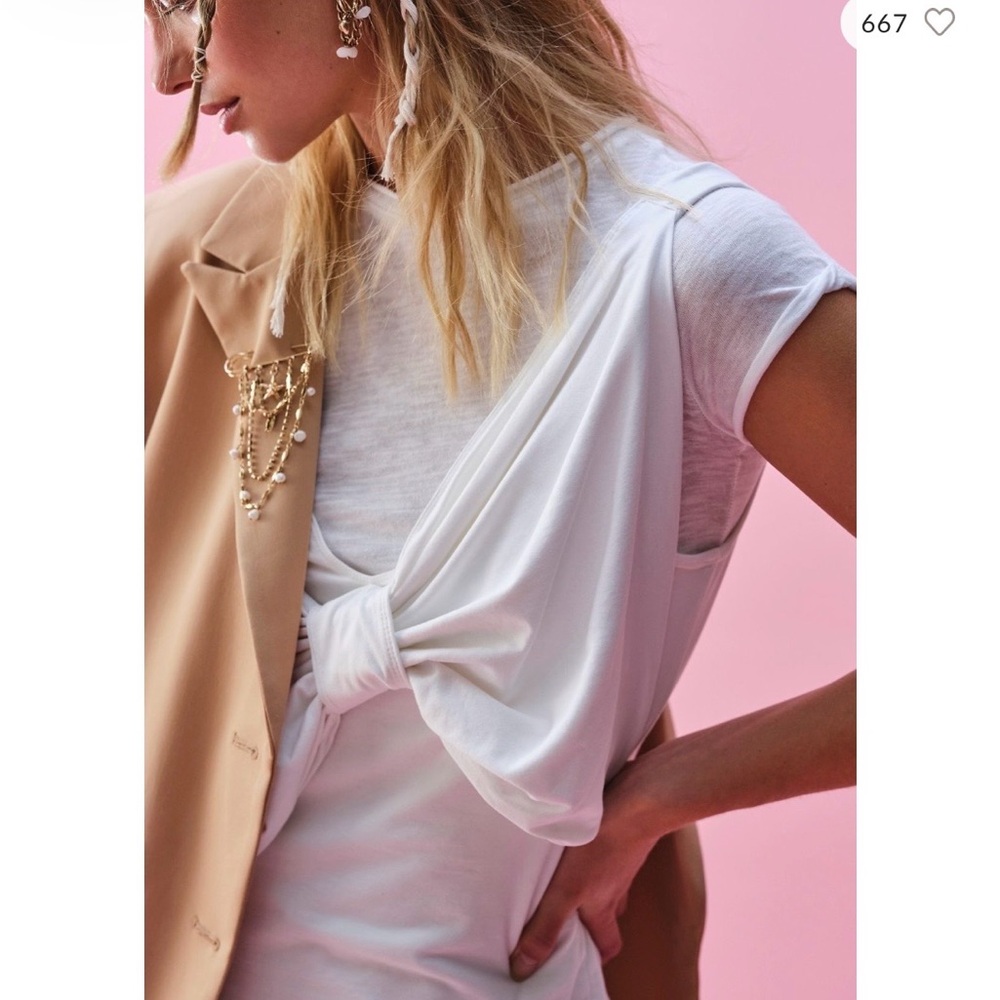 Free People Cream Knot-Front Tank Top